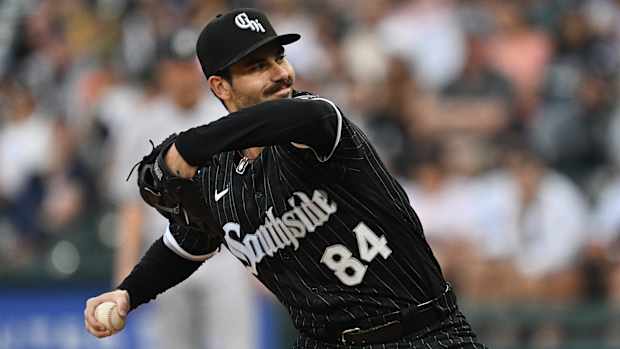Closeup of Dylan Cease delivering a pitch